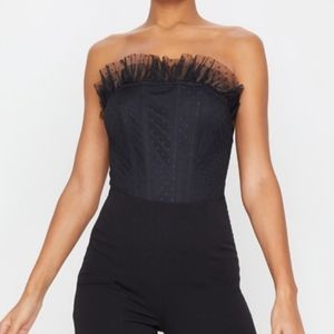 Black Dobby Mesh Frill Bardot Corset Top